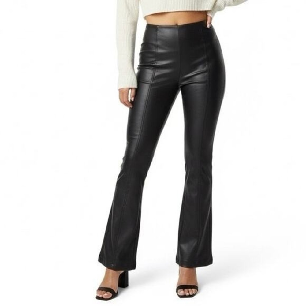 Vibrant MIU Faux Leather Flare Pants Womens 11 Black Y2K Clubwear High Rise